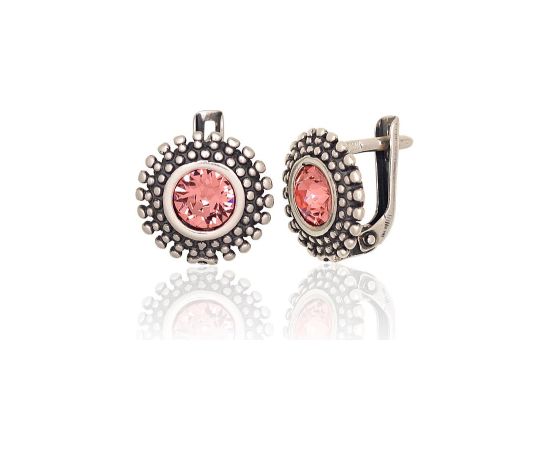 Sudraba auskari ar 'angļu' slēdzēju #2203793(POx-Bk)_SV-LPI, Sudrabs 925°, oksids (pārklājums), Kristāli, 2.7 gr. Ar "angļu" slēdzēju