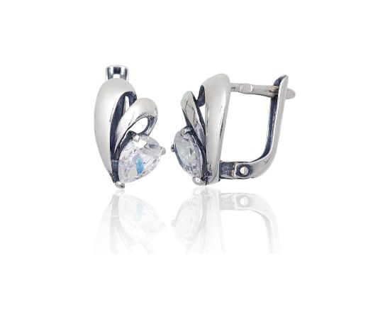 Sudraba auskari ar 'angļu' slēdzēju #2203774(POx-Bk)_CZ, Sudrabs 925°, oksids (pārklājums), Cirkoni, 2.7 gr. Ar "angļu" slēdzēju