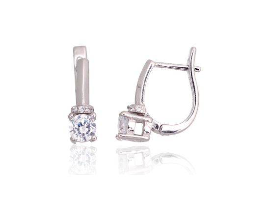 Sudraba auskari ar 'angļu' slēdzēju #2203769(PRh-Gr)_CZ, Sudrabs 925°, rodijs (pārklājums), Cirkoni, 2.4 gr. Ar "angļu" slēdzēju