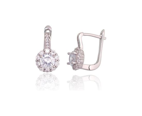 Sudraba auskari ar 'angļu' slēdzēju #2203764(PRh-Gr)_CZ, Sudrabs 925°, rodijs (pārklājums), Cirkoni, 4.5 gr. Ar "angļu" slēdzēju