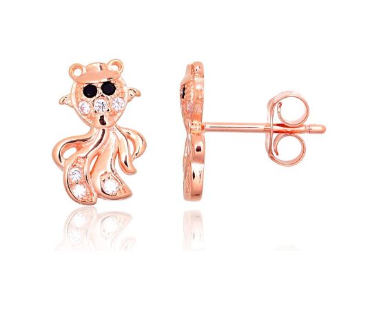 Sudraba auskari-puseti #2203732(PAu-R)_CZ+CZ-BK, Sudrabs 925°, sarkanais zelts (pārklājums), Cirkoni, 1.4 gr. Puseti