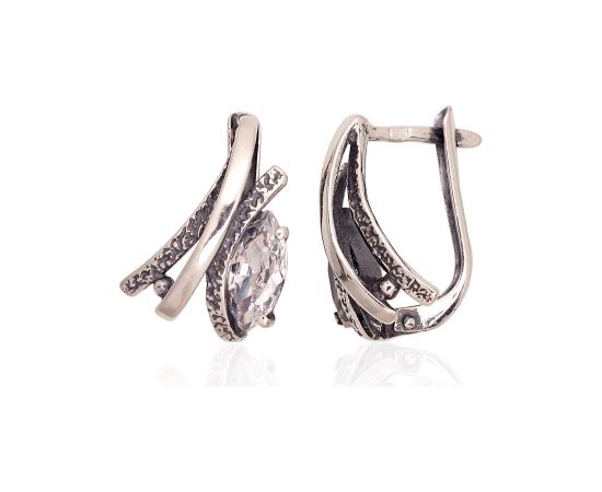 Sudraba auskari ar 'angļu' slēdzēju #2203583(POx-Bk)_CZ, Sudrabs 925°, oksids (pārklājums), Cirkoni, 4.1 gr. Ar "angļu" slēdzēju