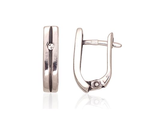 Sudraba auskari ar 'angļu' slēdzēju #2203578(POx-Bk)_CZ, Sudrabs 925°, oksids (pārklājums), Cirkoni, 2.2 gr. Ar "angļu" slēdzēju