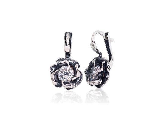 Sudraba auskari ar 'angļu' slēdzēju #2203226(POx-Bk)_CZ, Sudrabs 925°, oksids (pārklājums), Cirkoni, 4.8 gr. Ar "angļu" slēdzēju