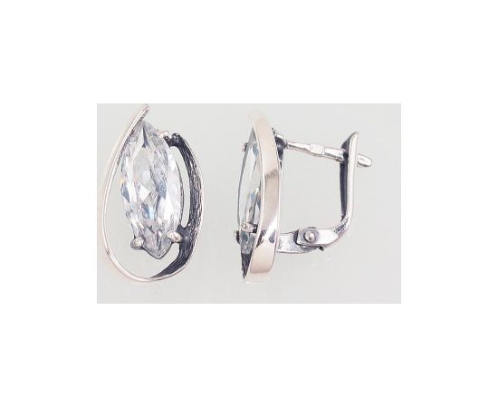 Sudraba auskari ar 'angļu' slēdzēju #2203047(POx-Bk)_CZ, Sudrabs 925°, oksids (pārklājums), Cirkoni, 4.3 gr. Ar "angļu" slēdzēju