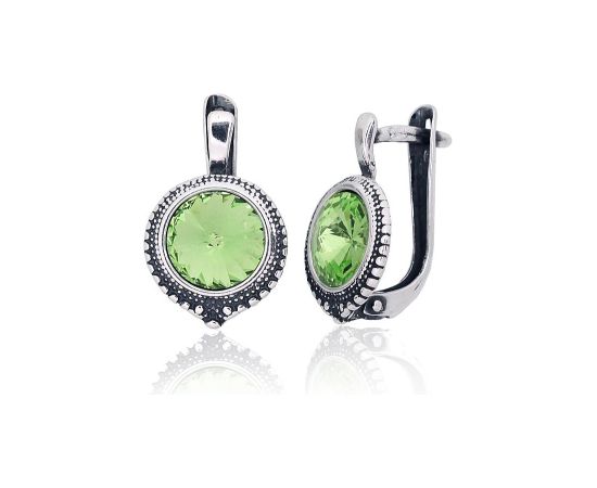 Sudraba auskari ar 'angļu' slēdzēju #2202972(POx-Bk)_SV-LG, Sudrabs 925°, oksids (pārklājums), Kristāli, 3.3 gr. Ar "angļu" slēdzēju