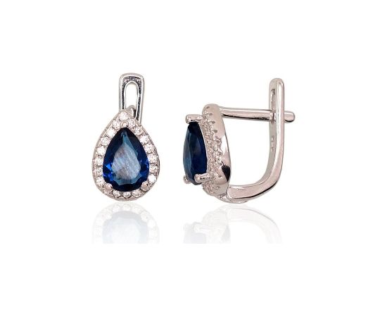 Sudraba auskari ar 'angļu' slēdzēju #2202955(PRh-Gr)_CZ+CZ-B, Sudrabs 925°, rodijs (pārklājums), Cirkoni, 2.4 gr. Ar "angļu" slēdzēju