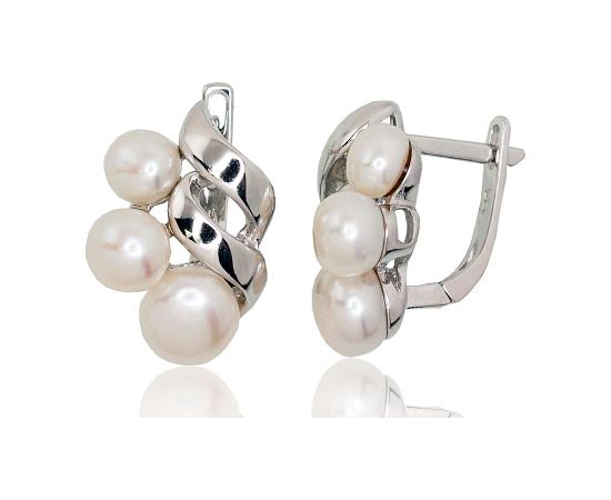 Sudraba auskari ar 'angļu' slēdzēju #2202917(PRh-Gr)_PE, Sudrabs 925°, rodijs (pārklājums), Pērles, 5.6 gr. Ar "angļu" slēdzēju