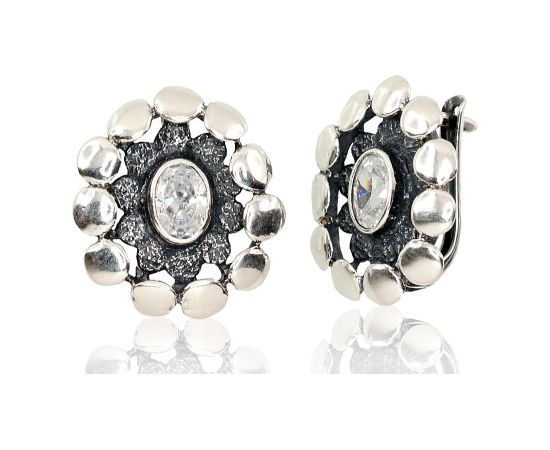 Sudraba auskari ar 'angļu' slēdzēju #2202128_CZ, Sudrabs 925°, Cirkoni, 7.6 gr. Ar "angļu" slēdzēju