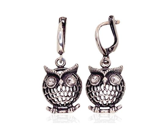 Sudraba auskari ar 'angļu' slēdzēju #2201127(POx-Bk)_CZ, Sudrabs 925°, oksids (pārklājums), Cirkoni, 6 gr. Ar "angļu" slēdzēju