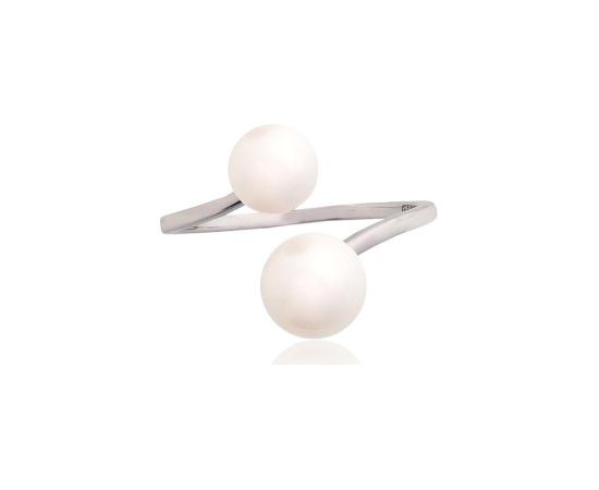 Sudraba gredzens #2101995(PRh-Gr)_PE, Sudrabs 925°, rodijs (pārklājums), Pērles, Izmērs: 18.5, 1.9 gr. Sieviešu