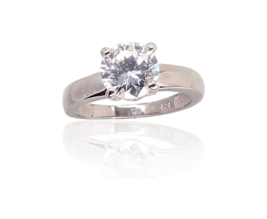 Sudraba gredzens #2101718(PRh-Gr)_CZ, Sudrabs 925°, rodijs (pārklājums), Cirkoni, Izmērs: 19, 3.2 gr. Saderināšanās gredzeni