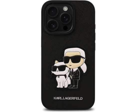 Karl Lagerfeld PU Saffiano Karl and Choupette Aizsargapvalks priekš iPhone 16 Pro / melns Neoriģinālie Maciņi