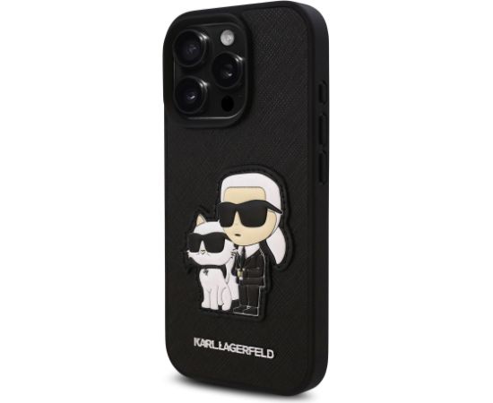 Karl Lagerfeld PU Saffiano Karl and Choupette Aizsargapvalks priekš iPhone 16 Pro / melns Neoriģinālie Maciņi