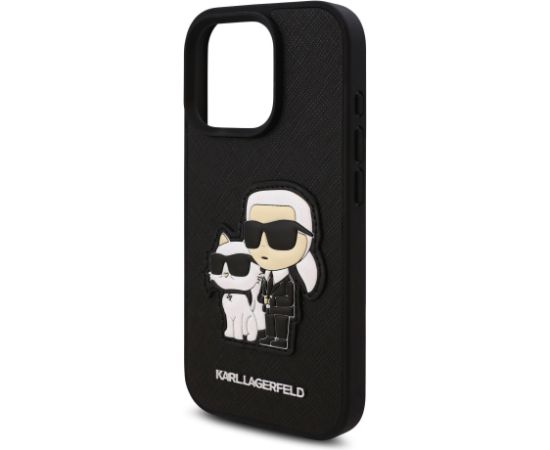 Karl Lagerfeld PU Saffiano Karl and Choupette Aizsargapvalks priekš iPhone 16 Pro / melns Neoriģinālie Maciņi