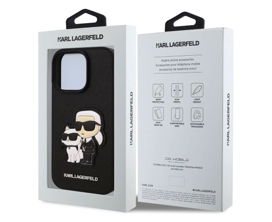 Karl Lagerfeld PU Saffiano Karl and Choupette Aizsargapvalks priekš iPhone 16 Pro / melns Neoriģinālie Maciņi