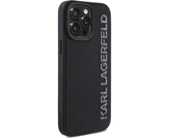 Karl Lagerfeld 3D Rubber Glitter Logo Case Aizsargapvalks priekš iPhone 15 Pro Max / melns Neoriģinālie Maciņi
