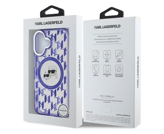 Karl Lagerfeld IML Monogram K&CH Heads MagSafe Case Aizsargapvalks priekš iPhone 16 / violets Neoriģinālie Maciņi