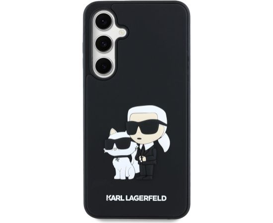 Karl Lagerfeld 3D Rubber Karl and Choupette Case Aizsargapvalks priekš Samsung Galaxy S24 FE / melns Neoriģinālie Maciņi