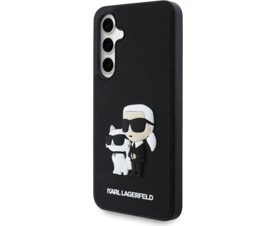 Karl Lagerfeld 3D Rubber Karl and Choupette Case Aizsargapvalks priekš Samsung Galaxy S24 FE / melns Neoriģinālie Maciņi