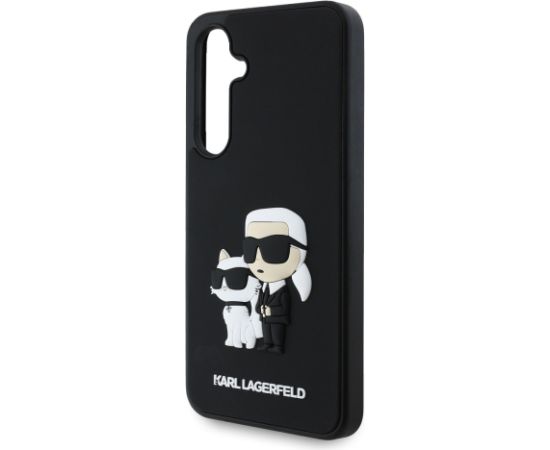 Karl Lagerfeld 3D Rubber Karl and Choupette Case Aizsargapvalks priekš Samsung Galaxy S24 FE / melns Neoriģinālie Maciņi