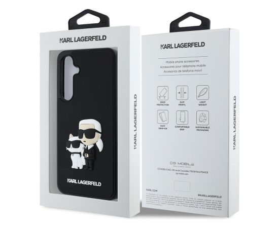 Karl Lagerfeld 3D Rubber Karl and Choupette Case Aizsargapvalks priekš Samsung Galaxy S24 FE / melns Neoriģinālie Maciņi