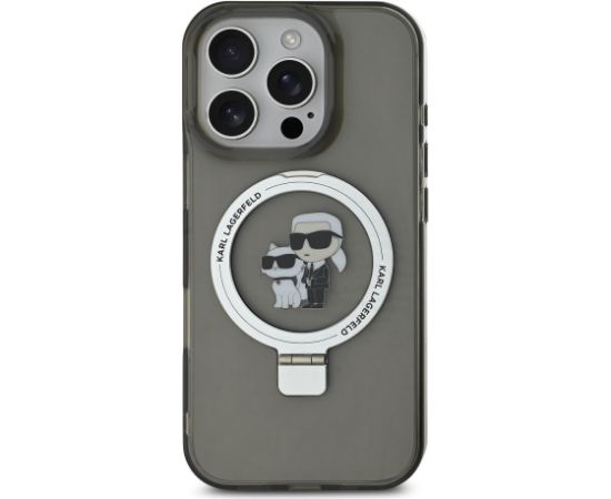 Karl Lagerfeld Ringstand Karl and Choupette MagSafe Case Aizsargapvalks priekš iPhone 16 Pro / melns Neoriģinālie Maciņi