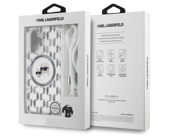 Karl Lagerfeld IML Monogram Crossbody K&CH Heads MagSafe Защитный чехол для iPhone 16 / прозрачный Чехлы - альтернативные