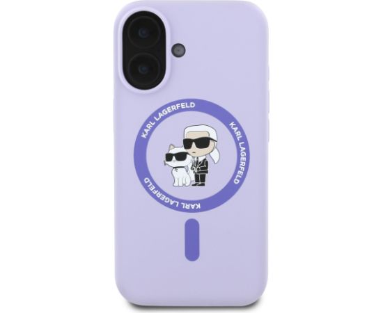 Karl Lagerfeld Liquid Silicone Karl and Choupette MagSafe Case Aizsargapvalks priekš iPhone 16 / violets Neoriģinālie Maciņi