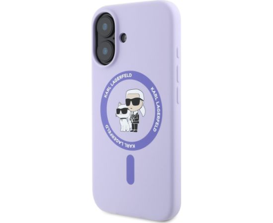 Karl Lagerfeld Liquid Silicone Karl and Choupette MagSafe Case Aizsargapvalks priekš iPhone 16 / violets Neoriģinālie Maciņi