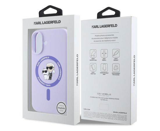 Karl Lagerfeld Liquid Silicone Karl and Choupette MagSafe Case Aizsargapvalks priekš iPhone 16 / violets Neoriģinālie Maciņi
