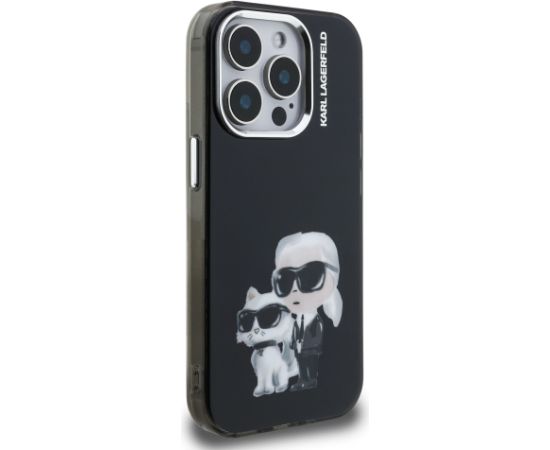 Karl Lagerfeld IML Aquarelle Karl and Choupette Aizsargapvalks priekš iPhone 15 Pro / melns Neoriģinālie Maciņi