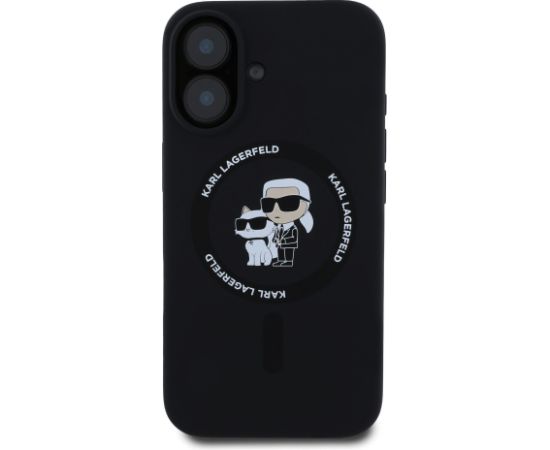 Karl Lagerfeld Liquid Silicone Karl and Choupette MagSafe Case Aizsargapvalks priekš iPhone 16 Plus / melns Neoriģinālie Maciņi