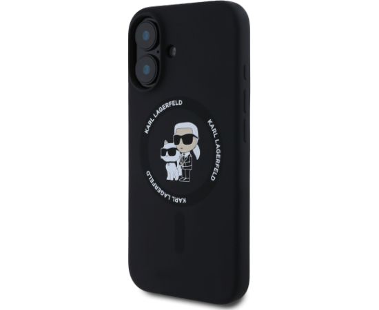 Karl Lagerfeld Liquid Silicone Karl and Choupette MagSafe Case Aizsargapvalks priekš iPhone 16 Plus / melns Neoriģinālie Maciņi