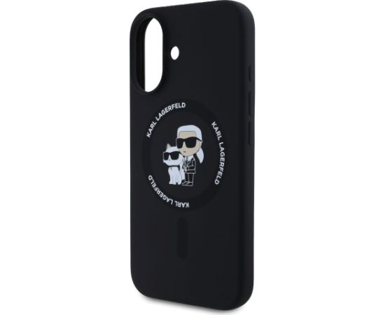 Karl Lagerfeld Liquid Silicone Karl and Choupette MagSafe Case Aizsargapvalks priekš iPhone 16 Plus / melns Neoriģinālie Maciņi