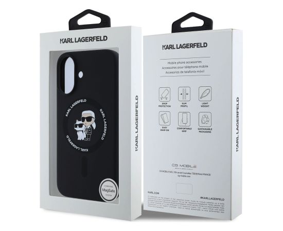 Karl Lagerfeld Liquid Silicone Karl and Choupette MagSafe Case Aizsargapvalks priekš iPhone 16 Plus / melns Neoriģinālie Maciņi