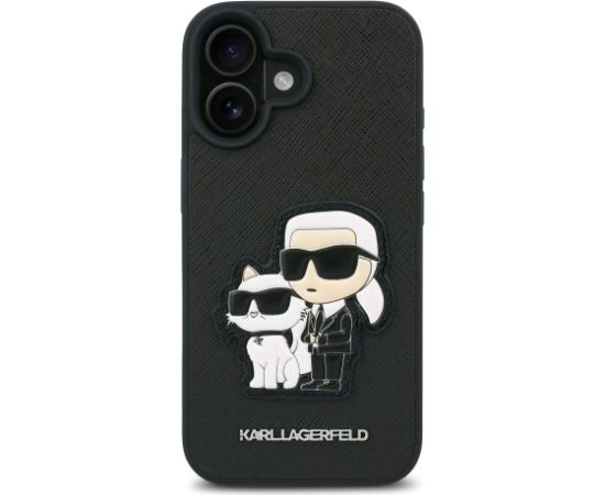 Karl Lagerfeld PU Saffiano Karl and Choupette Aizsargapvalks priekš iPhone 16 Plus / melns Neoriģinālie Maciņi