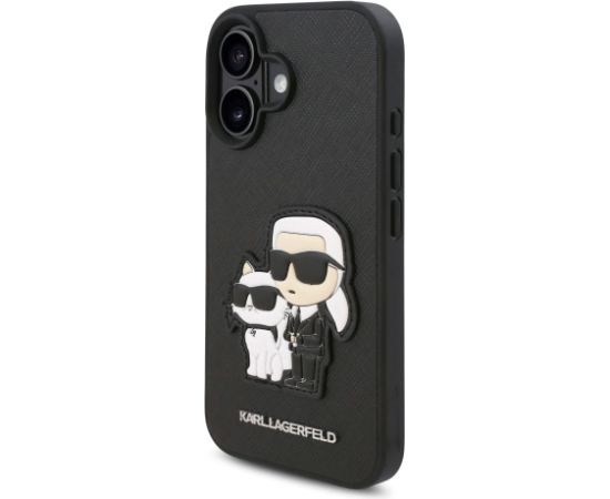 Karl Lagerfeld PU Saffiano Karl and Choupette Aizsargapvalks priekš iPhone 16 Plus / melns Neoriģinālie Maciņi