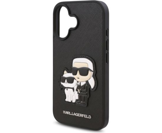 Karl Lagerfeld PU Saffiano Karl and Choupette Aizsargapvalks priekš iPhone 16 Plus / melns Neoriģinālie Maciņi