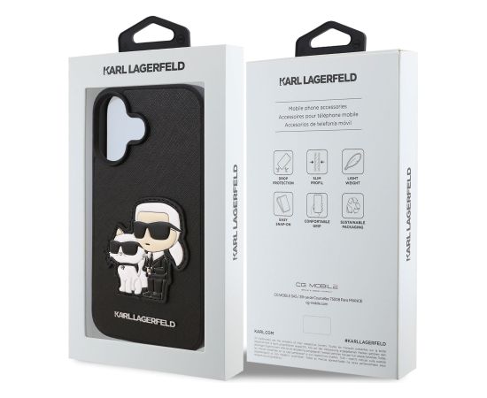 Karl Lagerfeld PU Saffiano Karl and Choupette Aizsargapvalks priekš iPhone 16 Plus / melns Neoriģinālie Maciņi