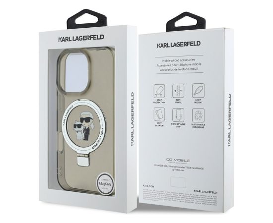 Karl Lagerfeld Ringstand Karl and Choupette MagSafe Aizsargapvalks priekš iPhone 16 Pro Max / melns Neoriģinālie Maciņi