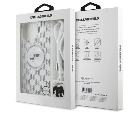 Karl Lagerfeld IML Monogram Crossbody K&CH Heads MagSafe Aizsargapvalks priekš iPhone 16 Pro Max / caurspīdīgs Neoriģinālie Maciņi