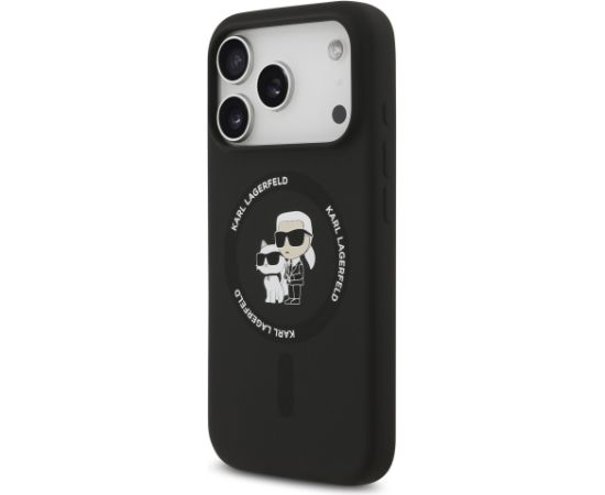 Karl Lagerfeld Liquid Silicone Karl and Choupette MagSafe Case Aizsargapvalks priekš iPhone 17 Pro Max / melns Neoriģinālie Maciņi