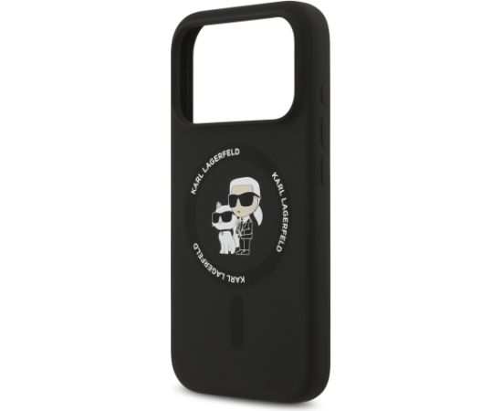 Karl Lagerfeld Liquid Silicone Karl and Choupette MagSafe Case Aizsargapvalks priekš iPhone 17 Pro Max / melns Neoriģinālie Maciņi