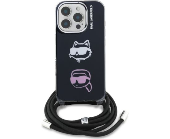 Karl Lagerfeld IML Crossbody Karl and Choupette Heads Case Telefona maciņš priekš iPhone 16 Pro / melns Neoriģinālie Maciņi