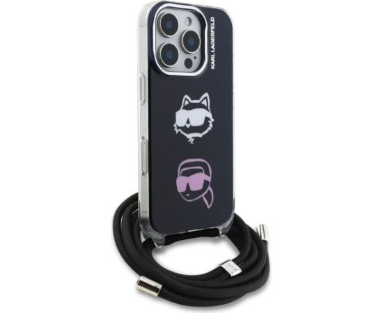 Karl Lagerfeld IML Crossbody Karl and Choupette Heads Case Telefona maciņš priekš iPhone 16 Pro / melns Neoriģinālie Maciņi