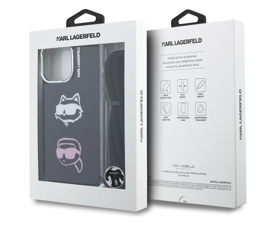 Karl Lagerfeld IML Crossbody Karl and Choupette Heads Case Telefona maciņš priekš iPhone 16 Pro / melns Neoriģinālie Maciņi