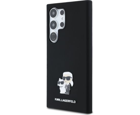 Karl Lagerfeld Liquid Silicone Metal Karl and Choupette Case Aizsargapvalks priekš Samsung Galaxy S24 Ultra / melns Neoriģinālie Maciņi