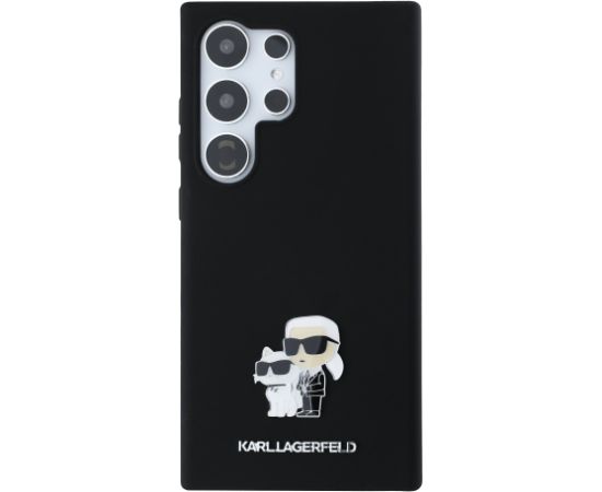 Karl Lagerfeld Liquid Silicone Metal Karl and Choupette Case Aizsargapvalks priekš Samsung Galaxy S24 Ultra / melns Neoriģinālie Maciņi