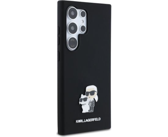 Karl Lagerfeld Liquid Silicone Metal Karl and Choupette Case Aizsargapvalks priekš Samsung Galaxy S24 Ultra / melns Neoriģinālie Maciņi